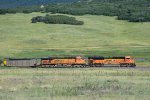 BNSF 8425 and BNSF 5821 lead a coal train down the Joint Line 